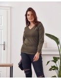 Plus Size khaki blúzka s dlhým rukávom FK568 - Internetový obchod - Butik